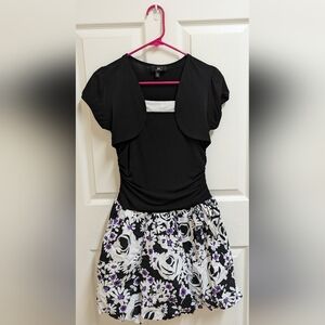 IZ Amy Byer Girl's Black, white, and purple floral dress. Sz 16